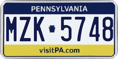 PA license plate MZK5748