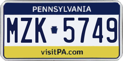 PA license plate MZK5749