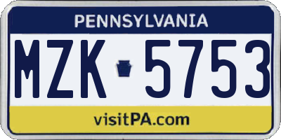 PA license plate MZK5753