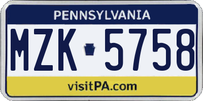 PA license plate MZK5758