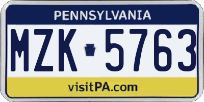 PA license plate MZK5763