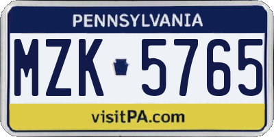 PA license plate MZK5765