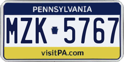 PA license plate MZK5767