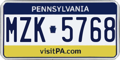 PA license plate MZK5768