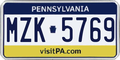 PA license plate MZK5769