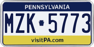 PA license plate MZK5773