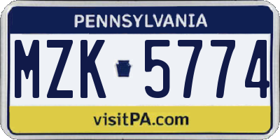 PA license plate MZK5774