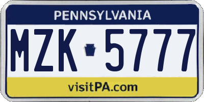 PA license plate MZK5777