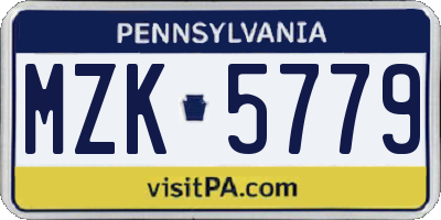 PA license plate MZK5779