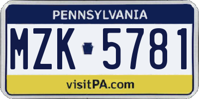 PA license plate MZK5781