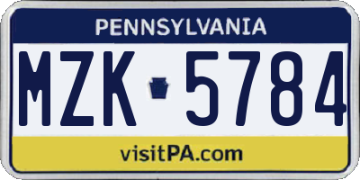 PA license plate MZK5784