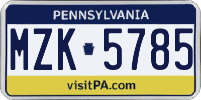 PA license plate MZK5785