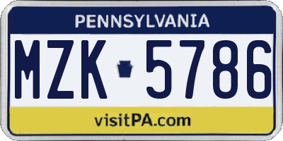 PA license plate MZK5786