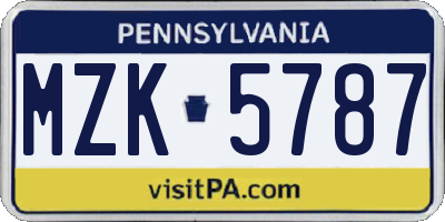 PA license plate MZK5787