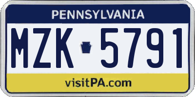 PA license plate MZK5791