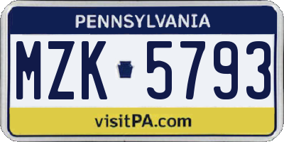 PA license plate MZK5793