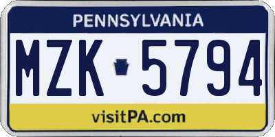 PA license plate MZK5794