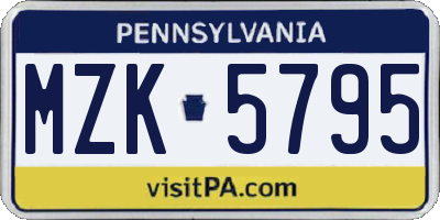 PA license plate MZK5795