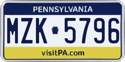 PA license plate MZK5796