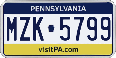 PA license plate MZK5799