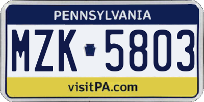 PA license plate MZK5803
