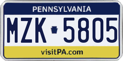 PA license plate MZK5805