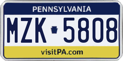 PA license plate MZK5808