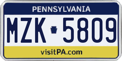 PA license plate MZK5809