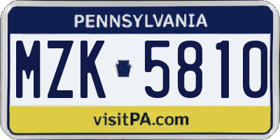 PA license plate MZK5810