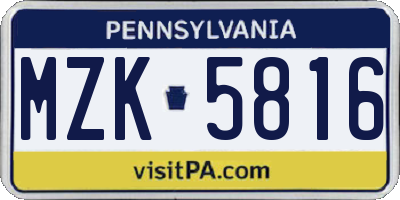 PA license plate MZK5816