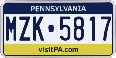 PA license plate MZK5817