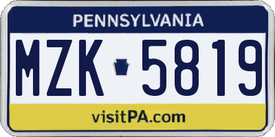 PA license plate MZK5819