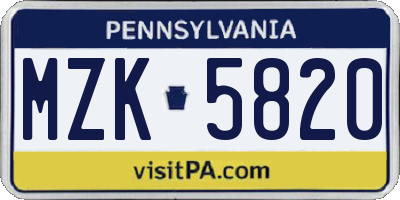PA license plate MZK5820