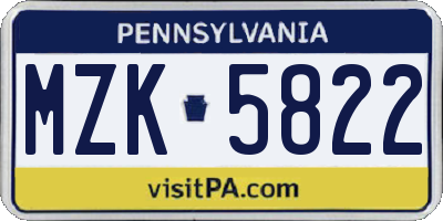 PA license plate MZK5822