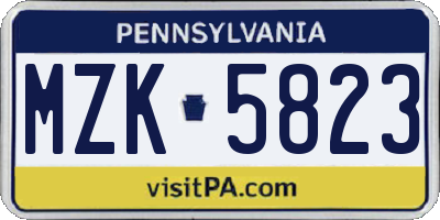 PA license plate MZK5823