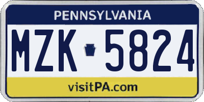 PA license plate MZK5824