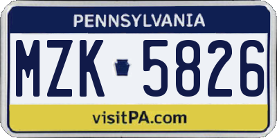 PA license plate MZK5826