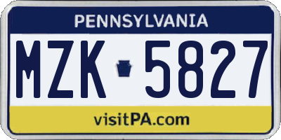 PA license plate MZK5827