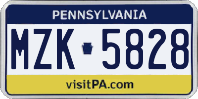 PA license plate MZK5828