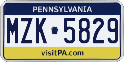 PA license plate MZK5829