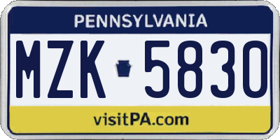 PA license plate MZK5830