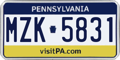 PA license plate MZK5831
