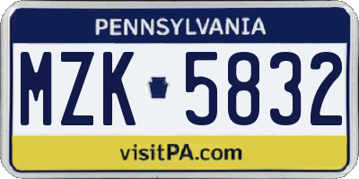 PA license plate MZK5832