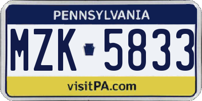 PA license plate MZK5833