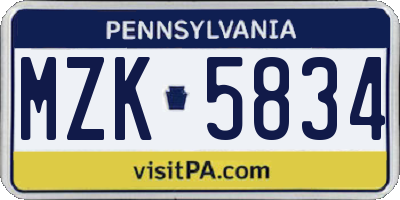 PA license plate MZK5834