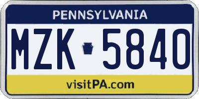 PA license plate MZK5840