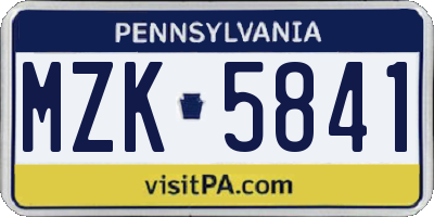 PA license plate MZK5841