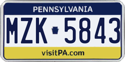 PA license plate MZK5843