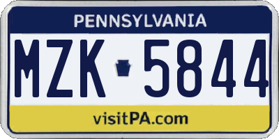 PA license plate MZK5844