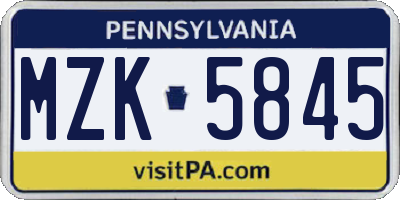 PA license plate MZK5845